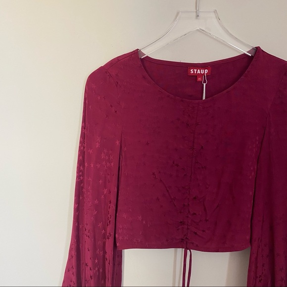 STAUD maroon mars jacquard ruched crop top NWT - Picture 12 of 12